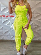 Sleeveless Cargo Jumpsuit with Drawstring Waist-HighTouch