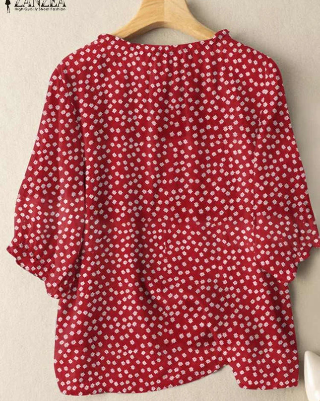 ZANZEA Floral Tunic Blouse – 3/4 Sleeve Printed Shirt for Women