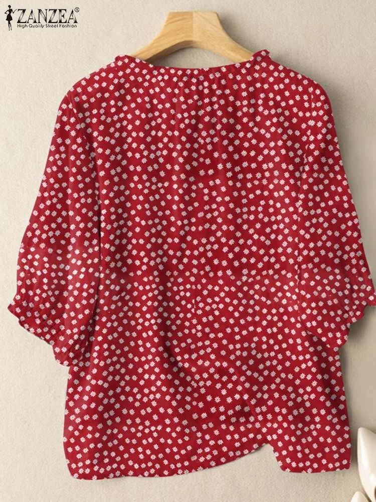 ZANZEA Floral Tunic Blouse – 3/4 Sleeve Printed Shirt for Women