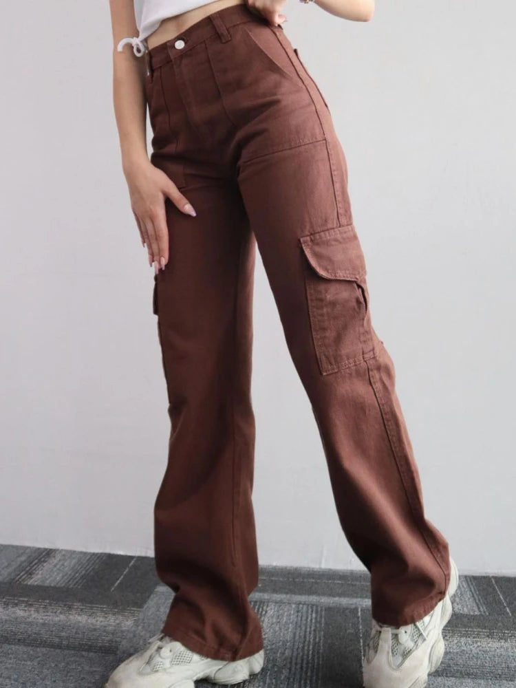 Vintage Y2K Beige Cargo Parachute Pants – Wide-Leg Techwear Joggers Unisex-HighTouch