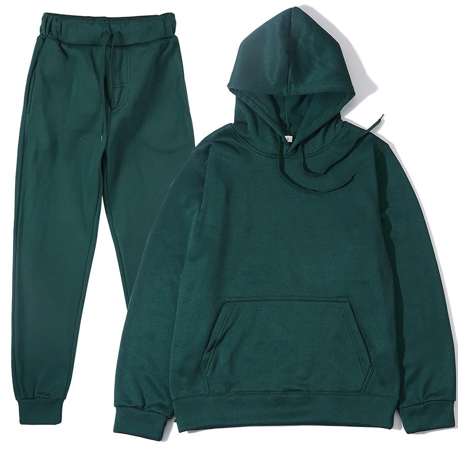 Men’s Solid Color Hoodie & Jogger Tracksuit Set-HighTouch
