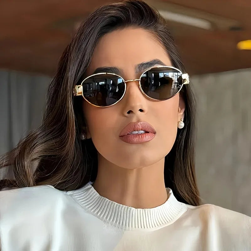 Retro Oval Metal-Frame Sunglasses