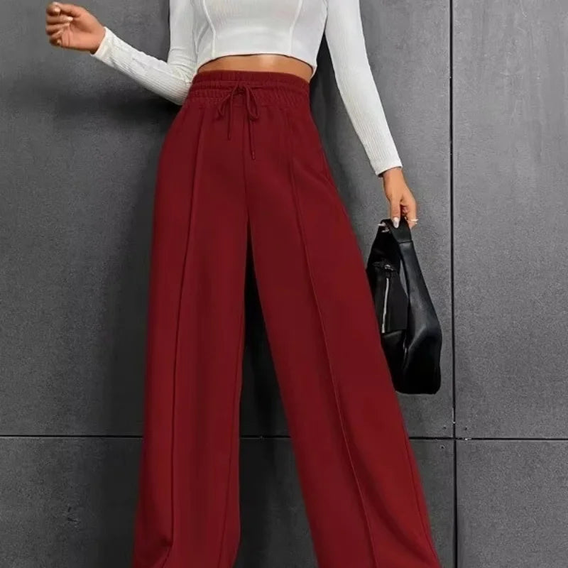 Women’s Wide-Leg Sports Track Pants – Loose Fit High-Waist Tube Trousers-HighTouch