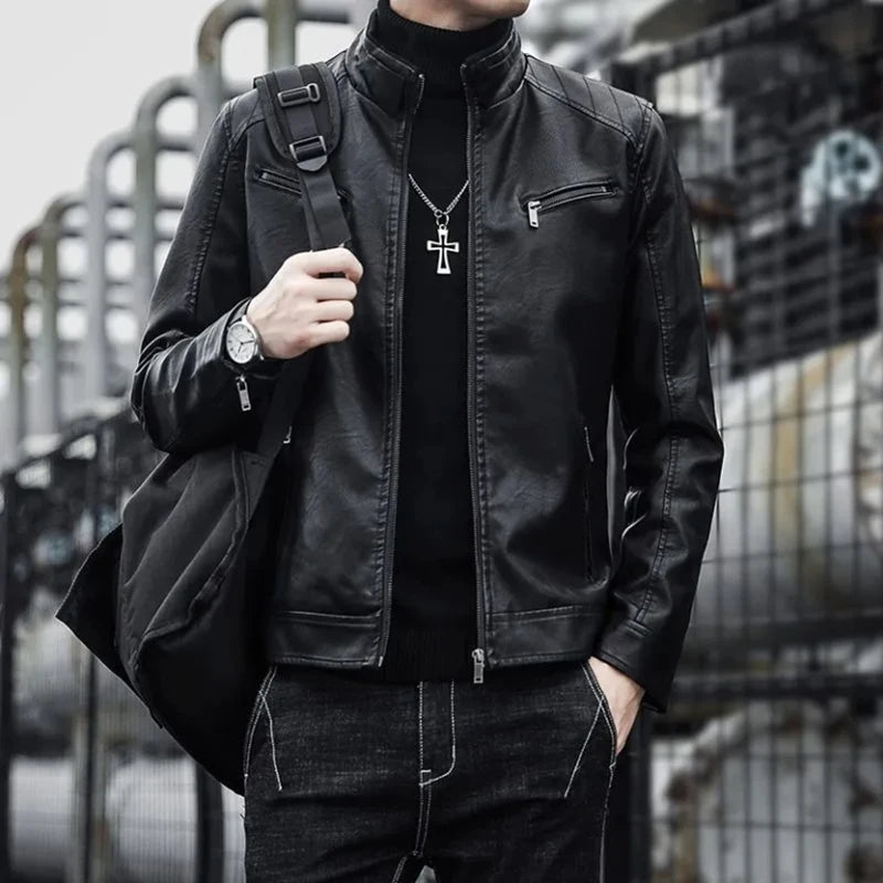 Slim Short PU Leather Blazer Jacket-HighTouch