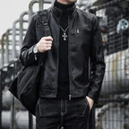 Slim Short PU Leather Blazer Jacket-HighTouch