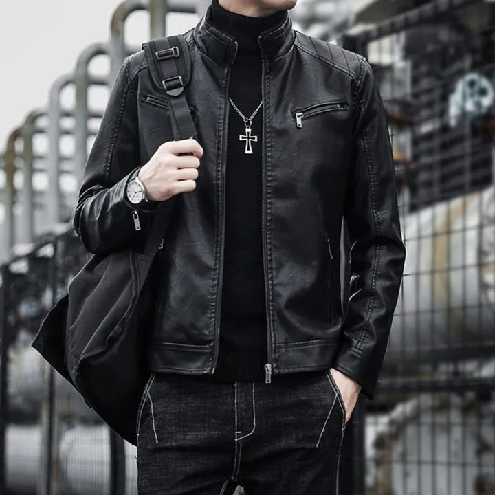 Slim Short PU Leather Blazer Jacket-HighTouch