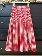 Plaid Printed Ruffle Maxi Skirt-HighTouch