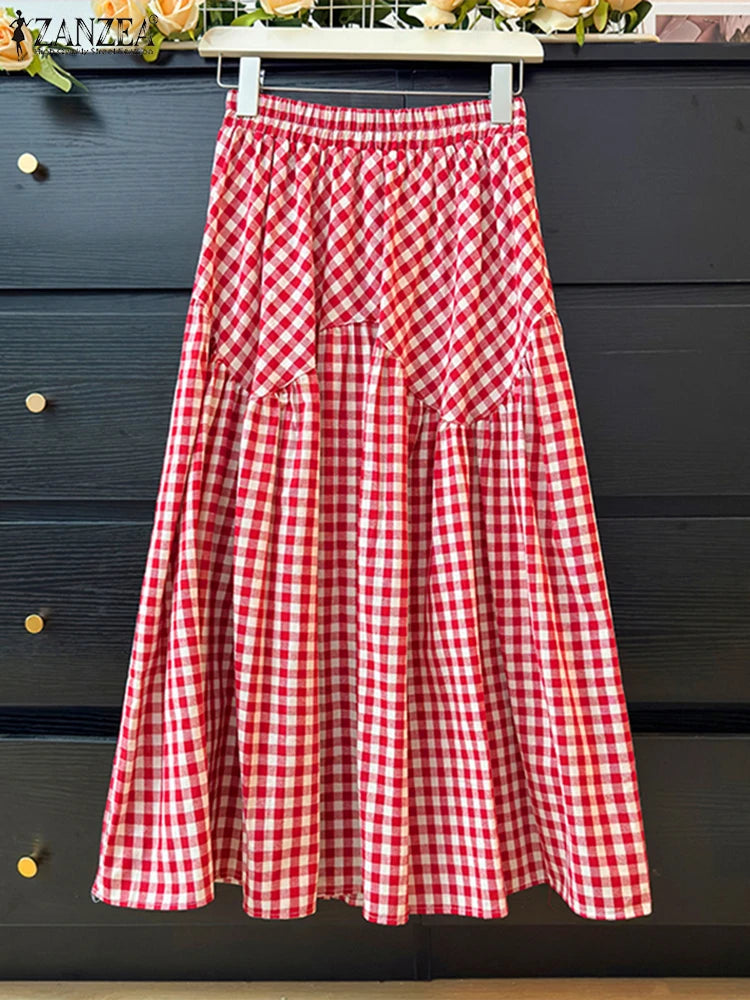 Plaid Printed Ruffle Maxi Skirt