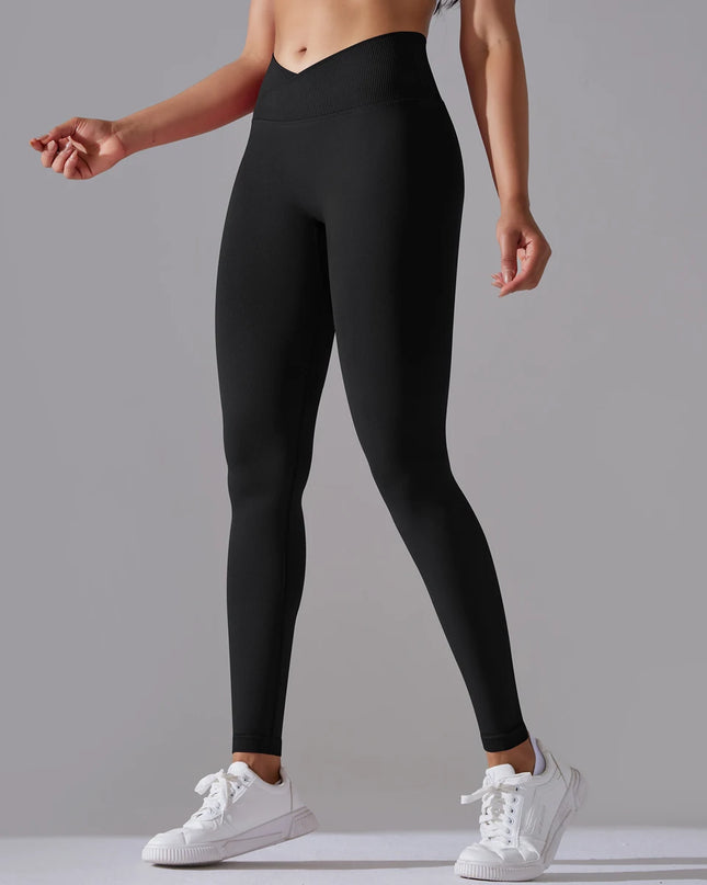 Women’s Seamless High-Waisted Cross-Over Scrunch-Butt Leggings – Lift & Shape