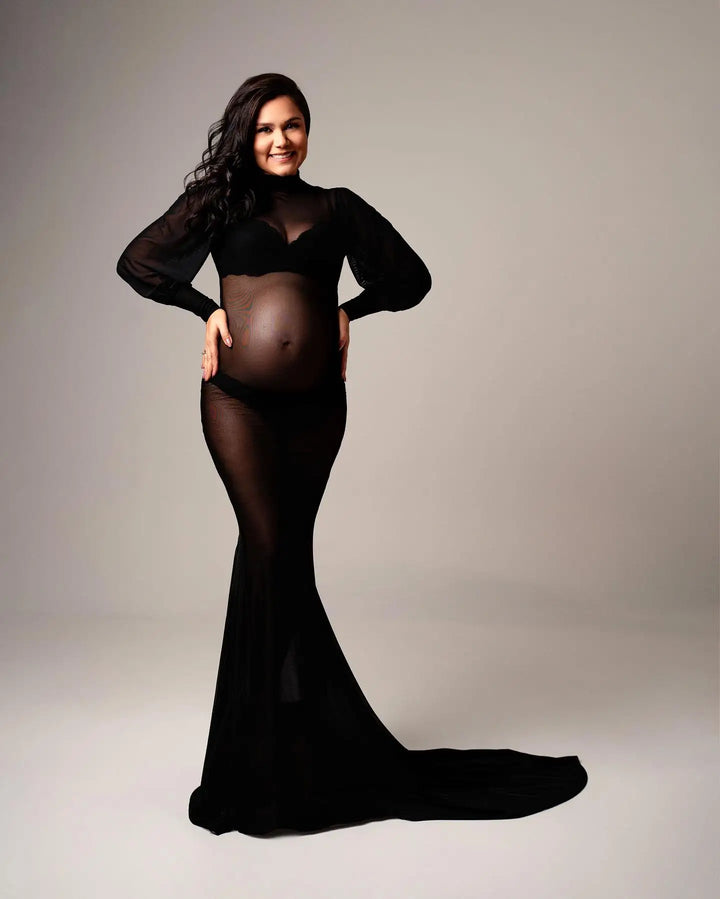 Lace Maternity Dress Photoshoot Summer Long Sleeve Maxi Gown