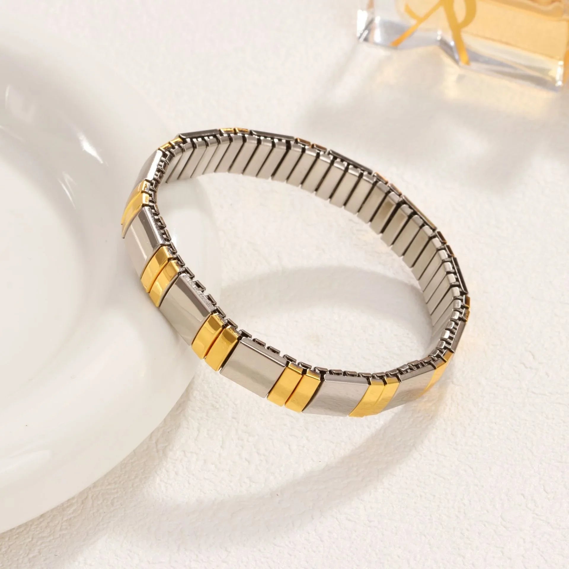 Gold Colour Titanium Steel Heart Elastic Bracelet