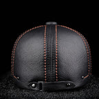 Authentic Cowhide Leather Beret – Men’s Striped Black Real Leather Cap-HighTouch