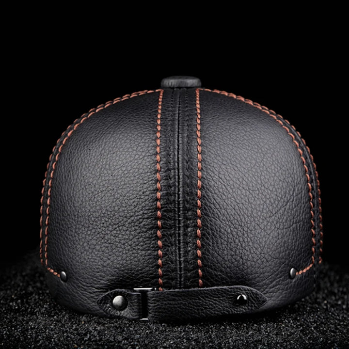 Authentic Cowhide Leather Beret – Men’s Striped Black Real Leather Cap-HighTouch