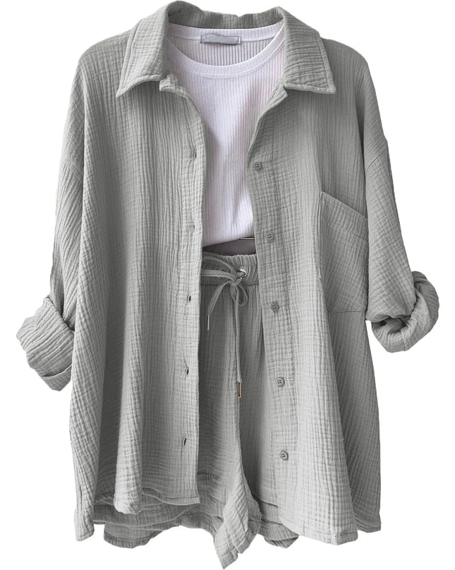 Effortless Summer Two-Piece Muslin Suit Set – Chic, Lightweight & Polished