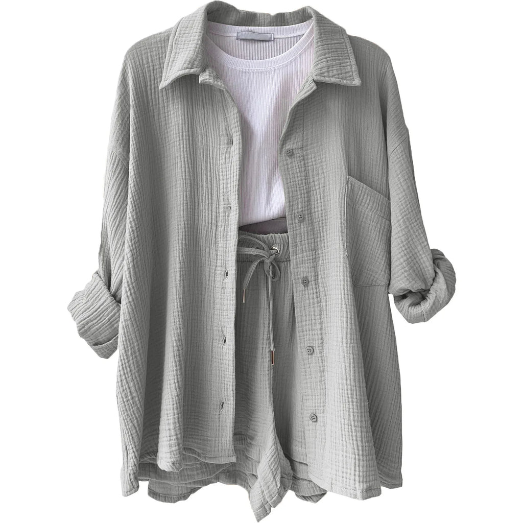 Effortless Summer Two-Piece Muslin Suit Set – Chic, Lightweight & Polished-HighTouch
