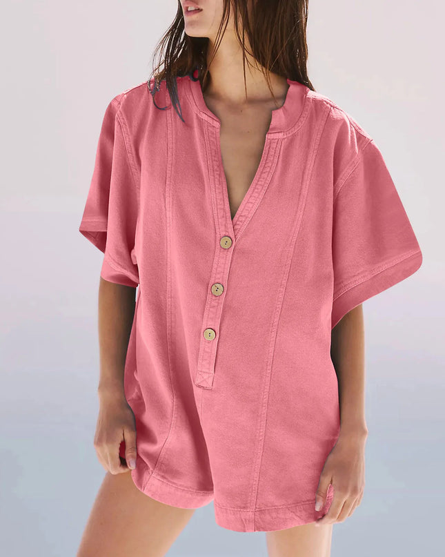 Plus‑Size Button‑Front Short‑Sleeve Romper