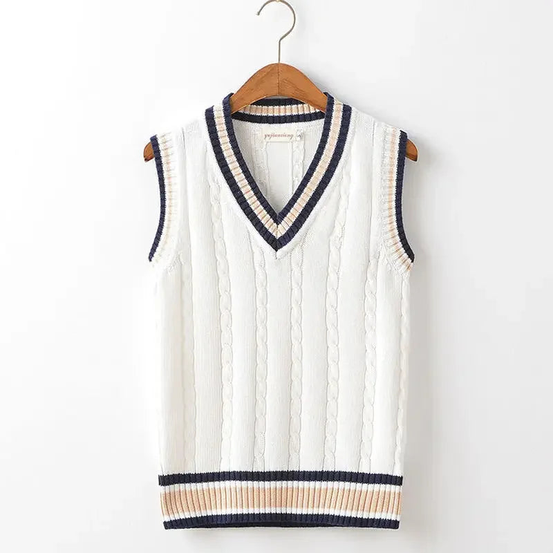 Thick Striped V-Neck Sweater Vest Unisex-HighTouch