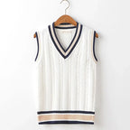 Thick Striped V-Neck Sweater Vest Unisex-HighTouch