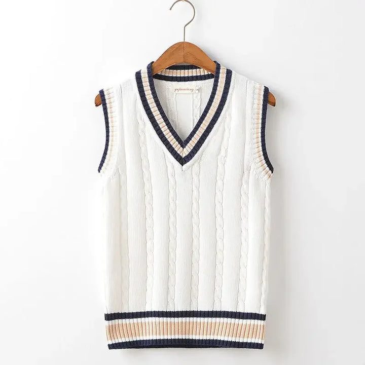 Thick Striped V-Neck Sweater Vest Unisex-HighTouch
