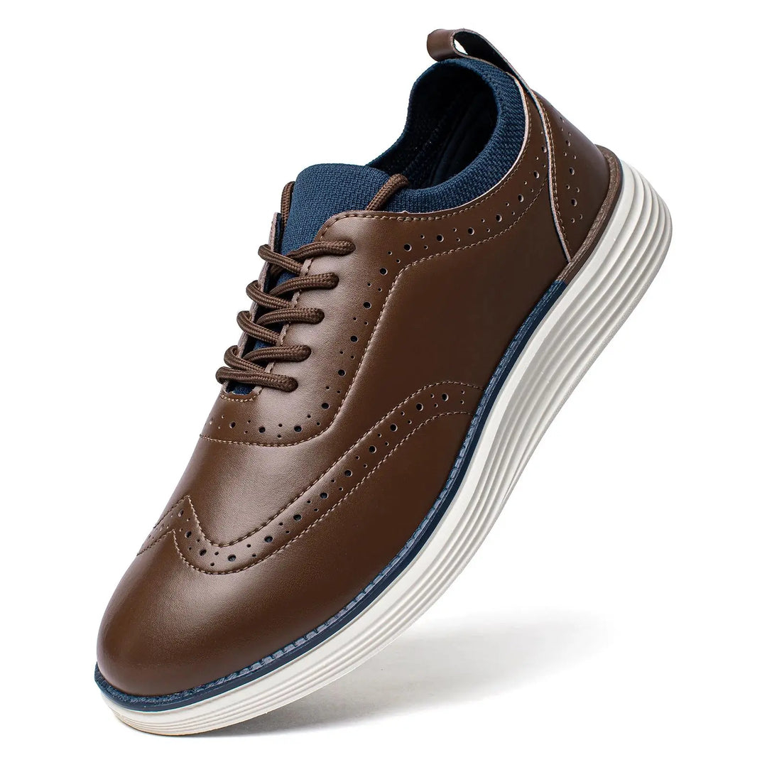 Men’s Busin Casual Leather Wingtip Sneakers-HighTouch