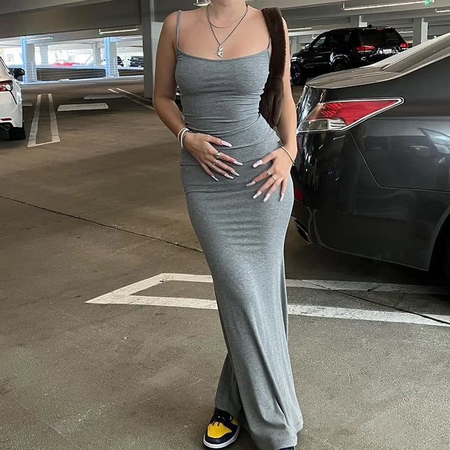 Sexy Spaghetti-Strap Black Trumpet Maxi Dre