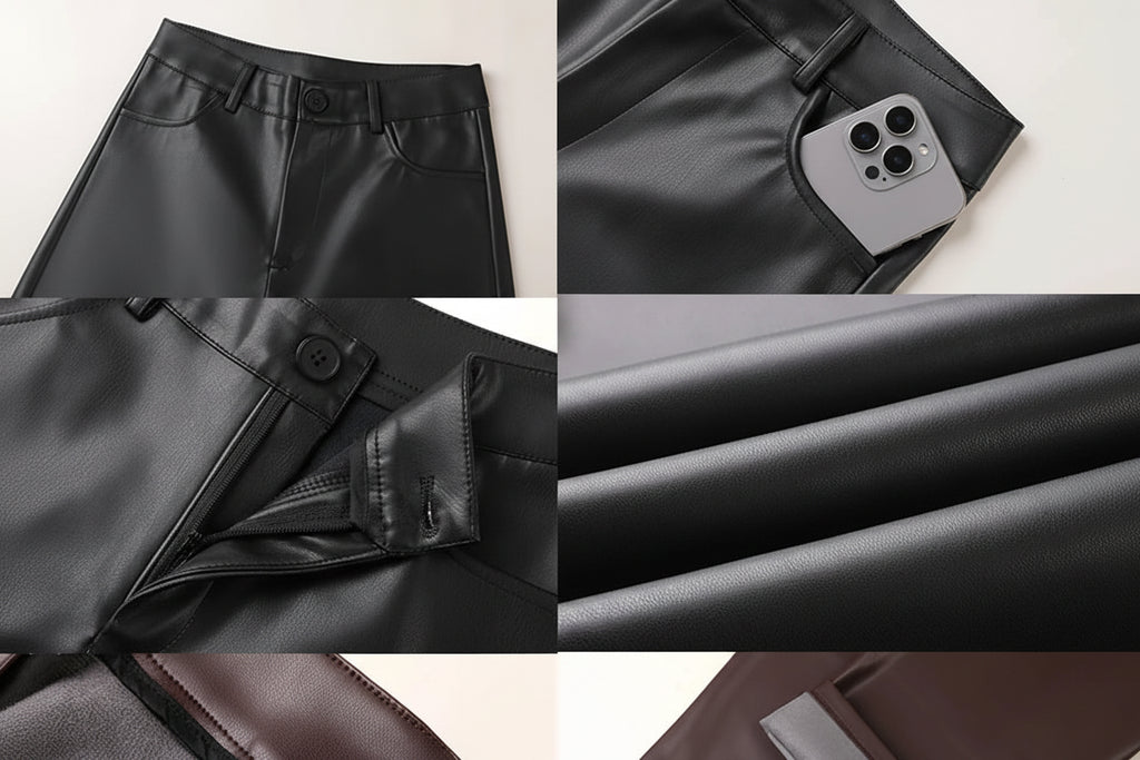 Pantaloni larghi larghi in pelle calda con tasche e bottoni da donna BIVIGAOS in pile autunno inverno vita alta spessa PU casual dritti