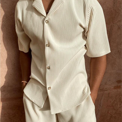 Men’s Corduroy Beach Casual Set – Short Sleeve Shirt & Shorts