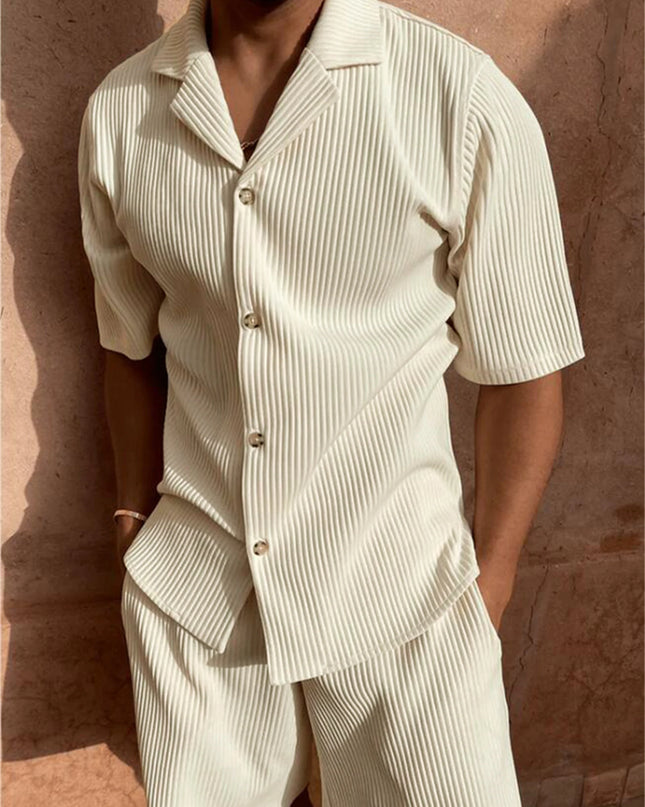 Men’s Corduroy Beach Casual Set – Short Sleeve Shirt & Shorts
