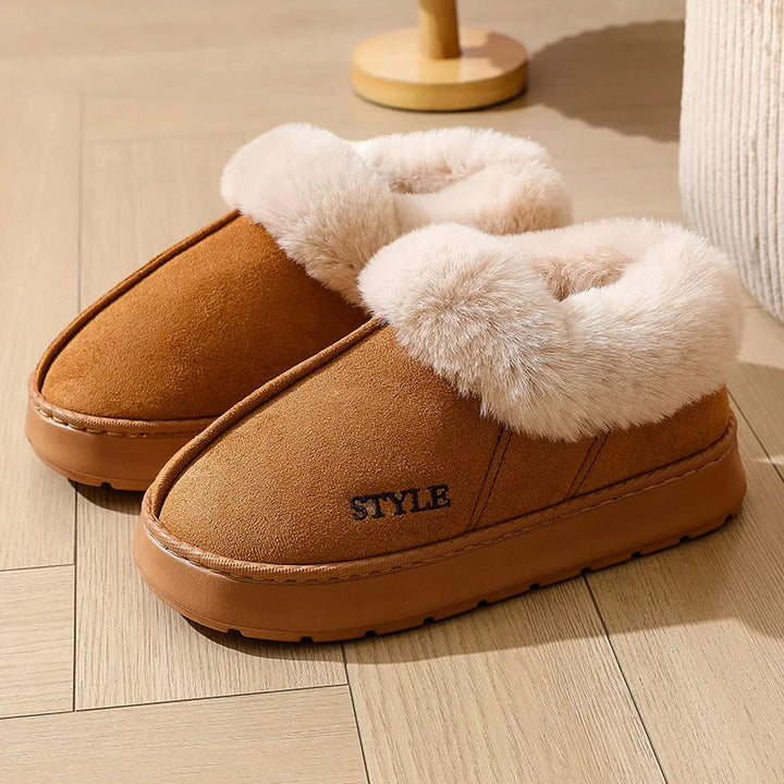 Anti-slip Thick Plush Snow Boots Women Faux Suede Platform Fur Winter Boots Woman Slip On Warm Cotton Padded Shoes