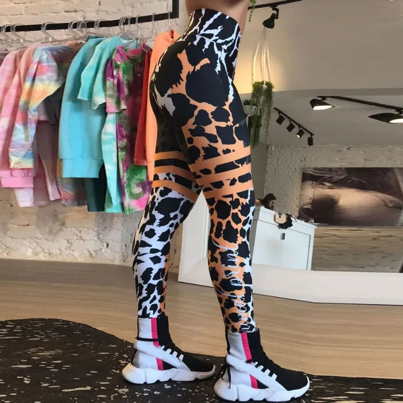 High-Waist Leopard-Stripe 3D Print Leggings – Butt-Lifting