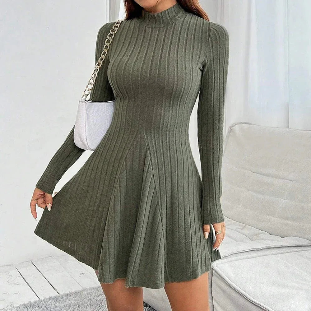 Women’s Mock Neck Sweater Dress with Flared Hem