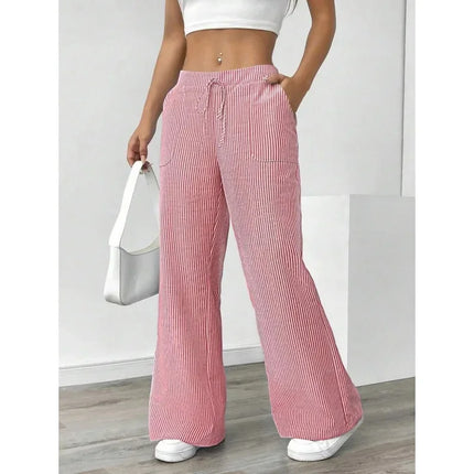 Women’s High-Waisted Loose Wide-Leg Striped Trousers