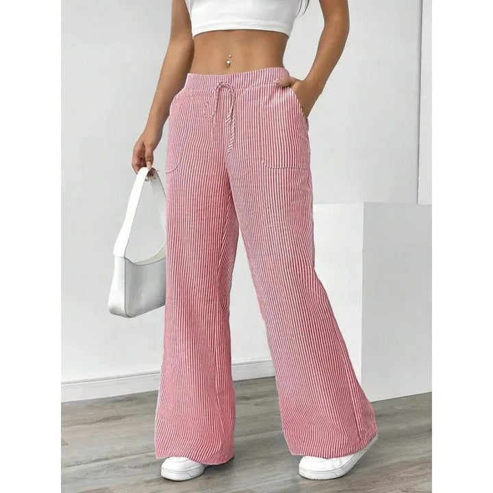 Women’s High-Waisted Loose Wide-Leg Striped Trousers-HighTouch