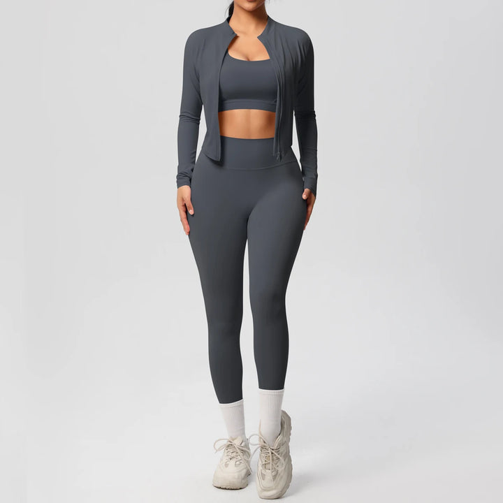 Women Gym Set 3 Piece Workout Outfit Fitness Activewear-HighTouch