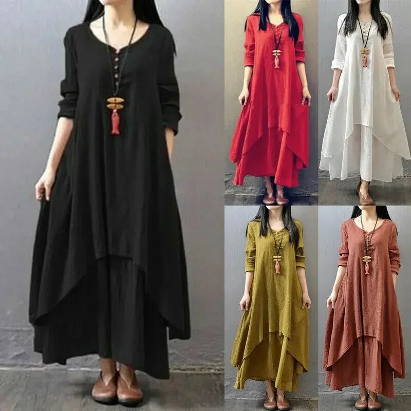Spring autumn Women Maxi Dresses Casual Full Sleeve
