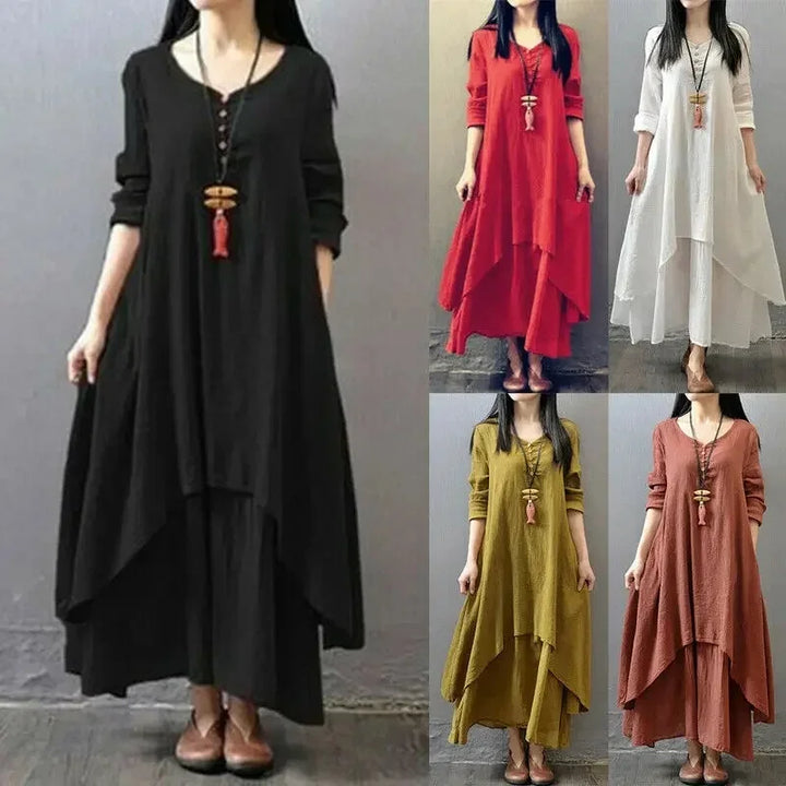 Spring autumn Women Maxi Dresses Casual Full Sleeve