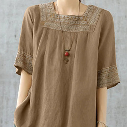 Feel Effortless Elegance Every Day in Our Square-Neck Embroidered Blouse