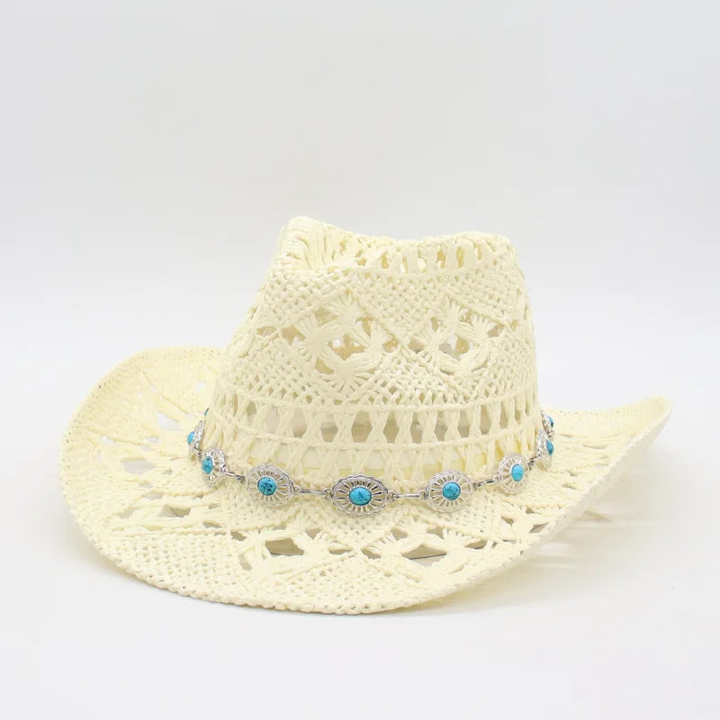 Bohemian Straw Cowboy Sun Hat – Wooden Beads