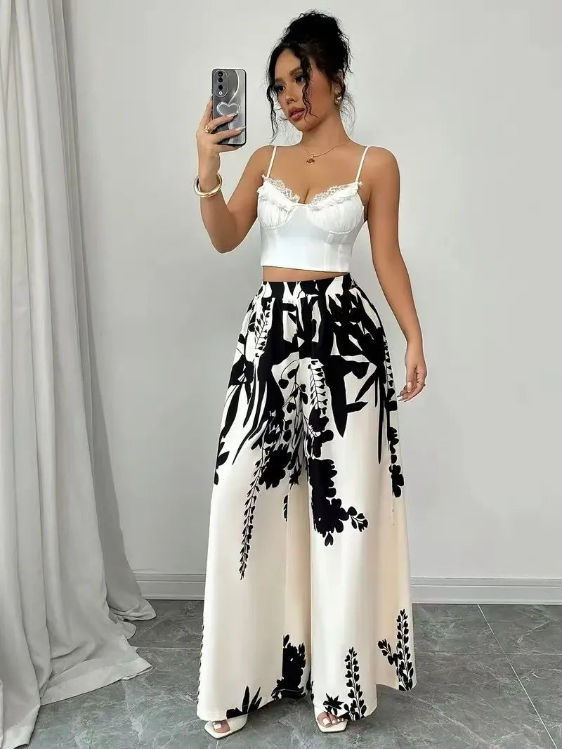 Women's Tropical Print Wide-Leg Pant