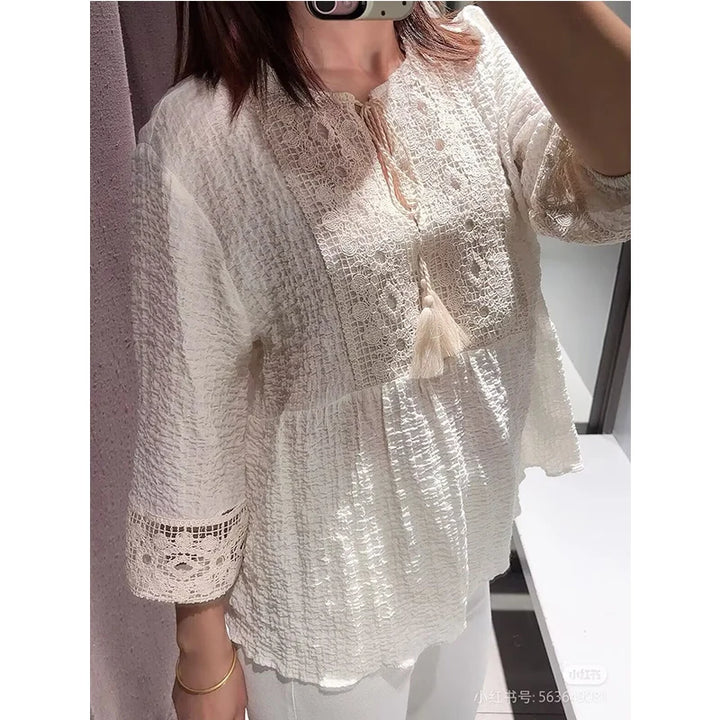 Elegant Loose O-Neck Summer Shirt for Women-HighTouch