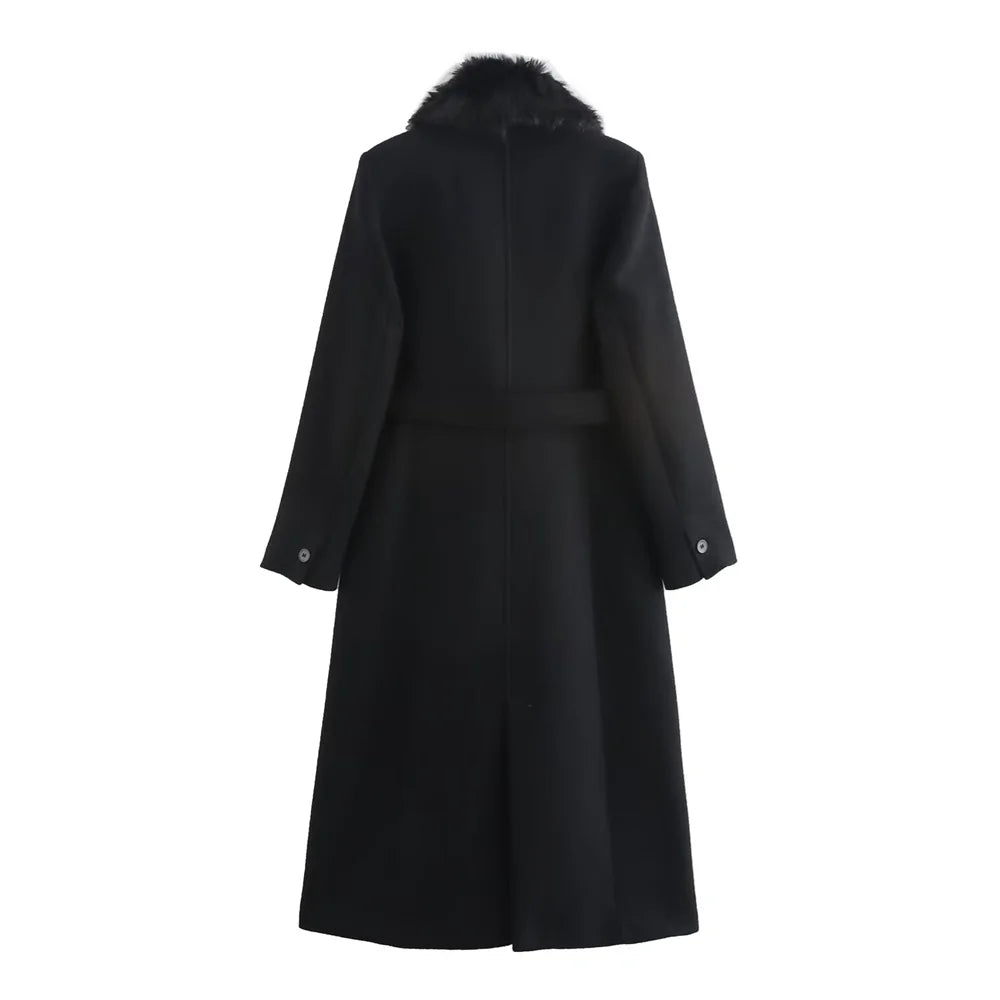 Women’s Fur‑Trim Belted Coat