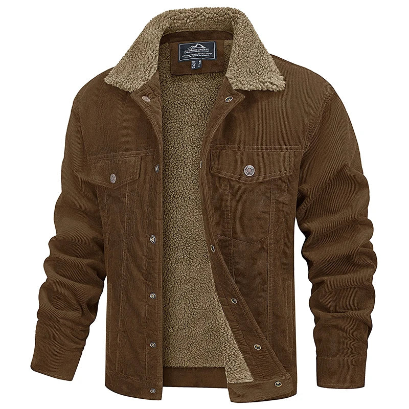 Men Corduroy Jacket Casual Vintage Button Up Coat-HighTouch