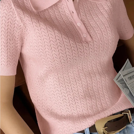Tornova Loose Knit Polo Tee – Summer Casual Women's Top