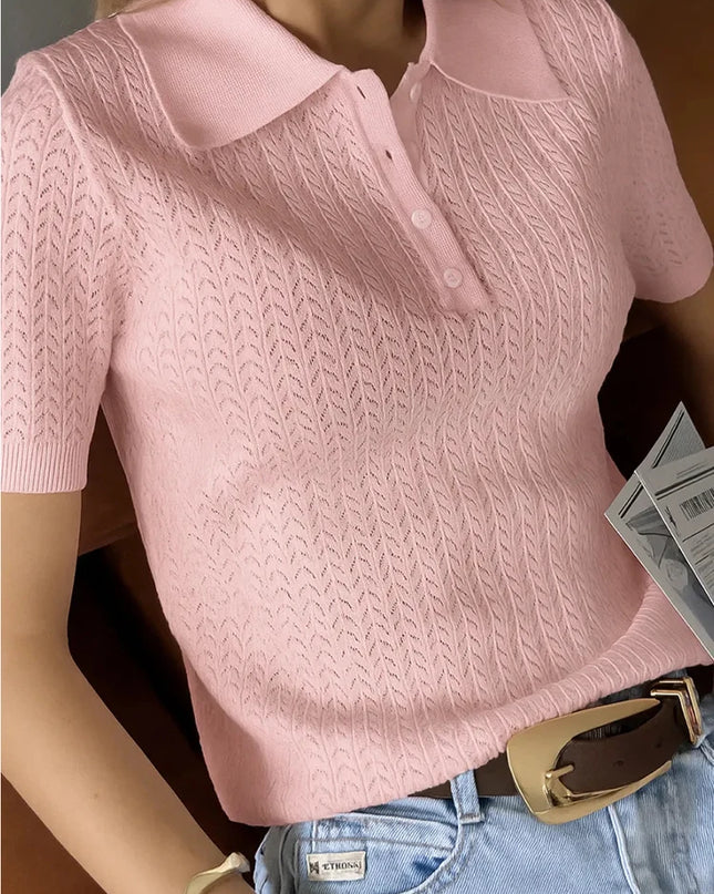 Tornova Loose Knit Polo Tee – Summer Casual Women's Top
