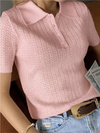 Tornova Loose Knit Polo Tee – Summer Casual Women's Top-HighTouch