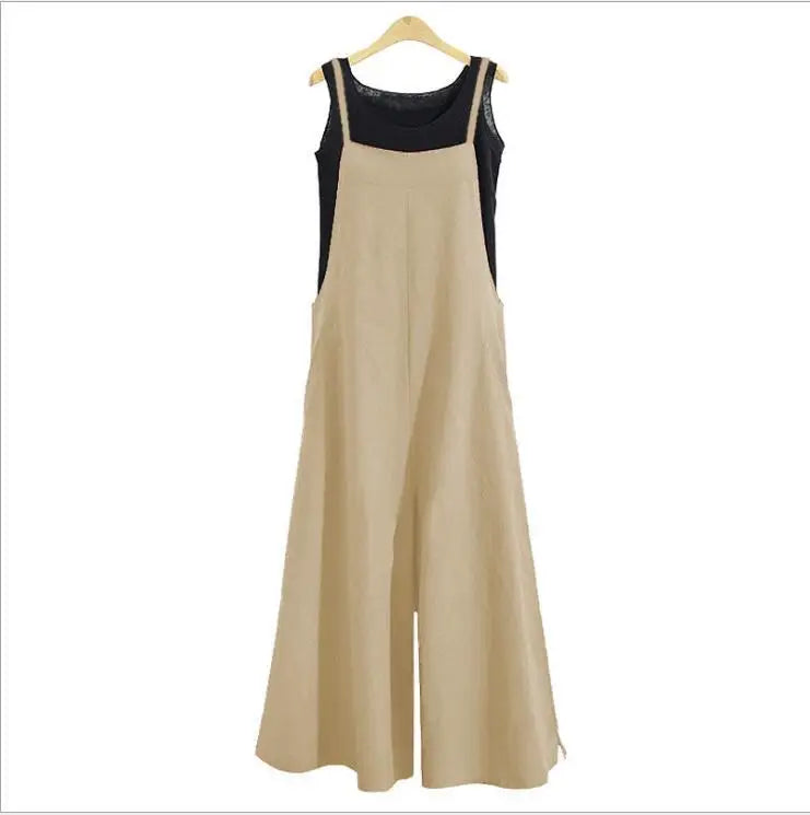 Cotton-Linen Wide-Leg Bib Jumpsuit-HighTouch