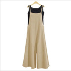 Cotton-Linen Wide-Leg Bib Jumpsuit-HighTouch