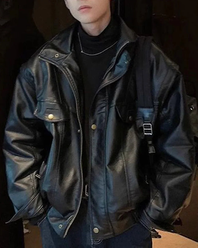 PU Slim Fit Motorcycle Jacket For Men
