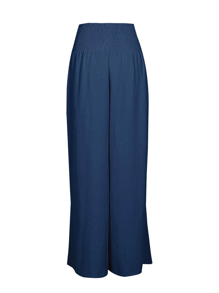Plus-Size High-Waist Wide-Leg Cotton-Linen Pants – Retro Casual Elastic Trousers-HighTouch