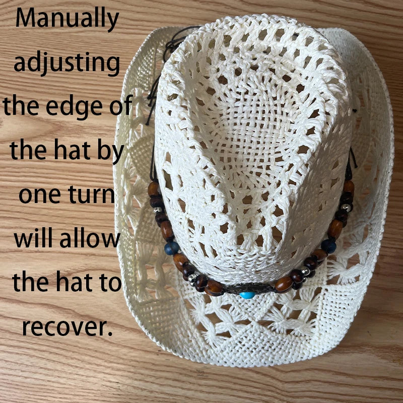 Bohemian Straw Cowboy Sun Hat – Wooden Beads